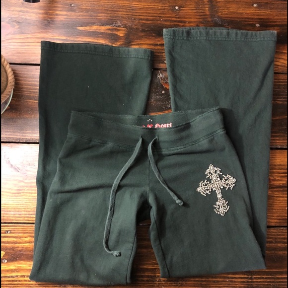 TWISTED HEART Pants - TWISTED HEARTS: Green Bling cross track pants